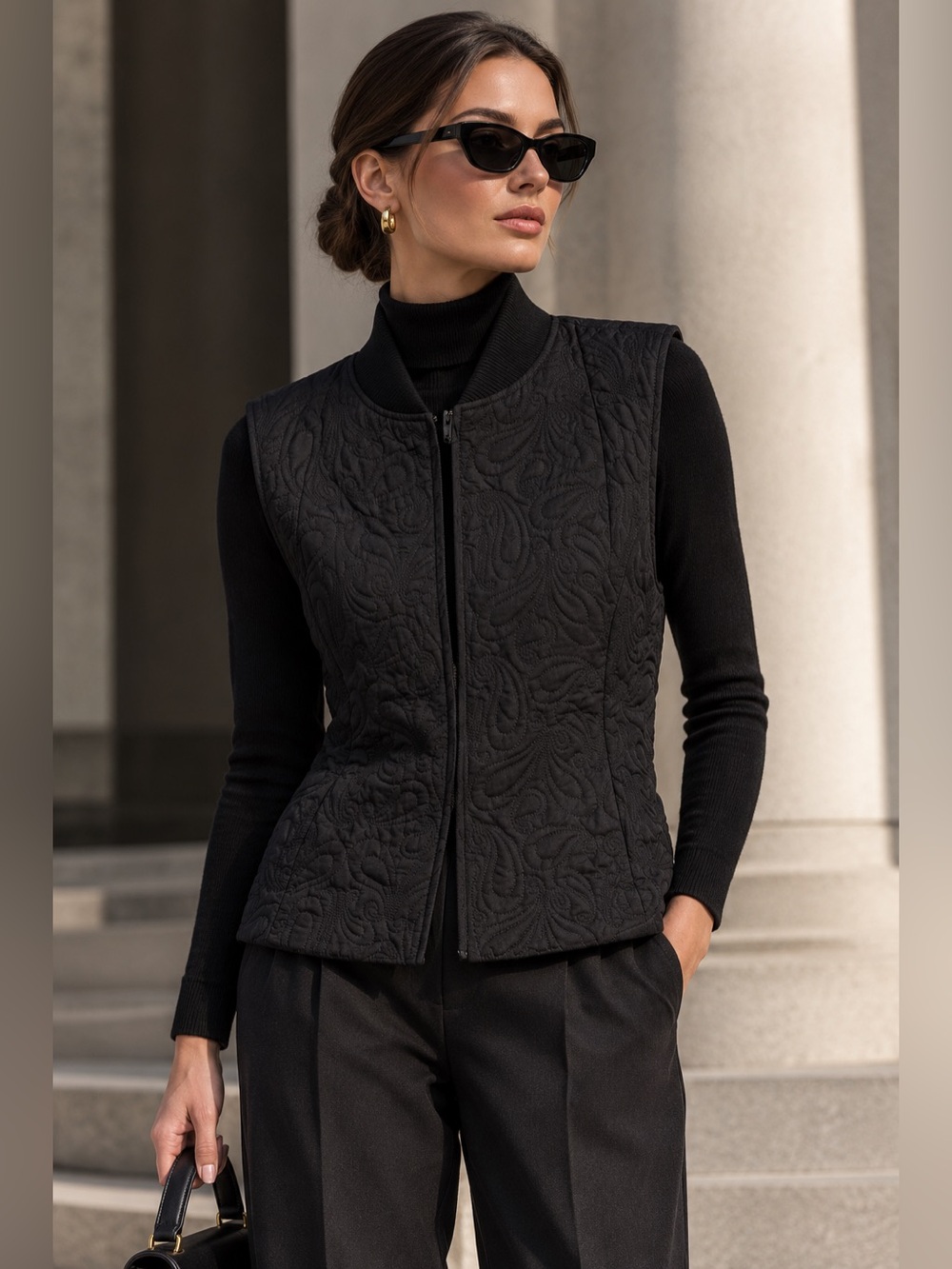 Danier Black Quilted Paisley Zip-Up Vest Women’s M Sleeveless Jacket